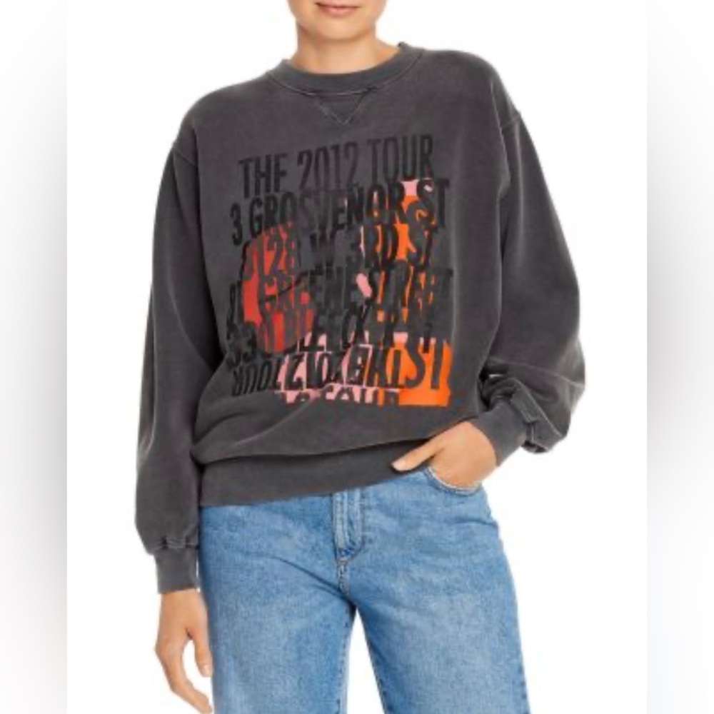 Anine Bing women’s Ramona Street Dark Gray Graphic Crewneck Sweatshirt sz L